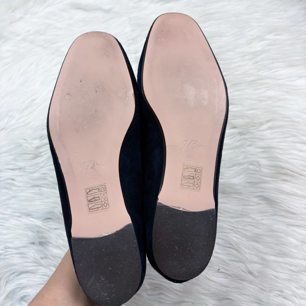 J. Crew Suede Smoking Slippers Pacific Navy Blue Leather Loafer Womens Size 9.5